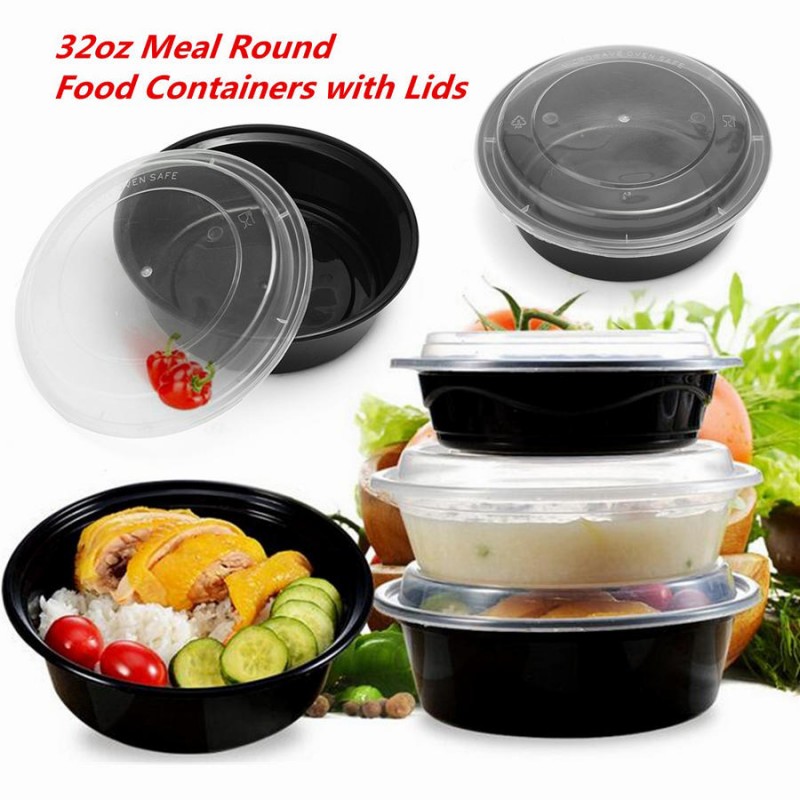 10 Pieces Lot 1 Compartment 32 OZ Round Bento Lunch Box Microwavable Disposable Food Container