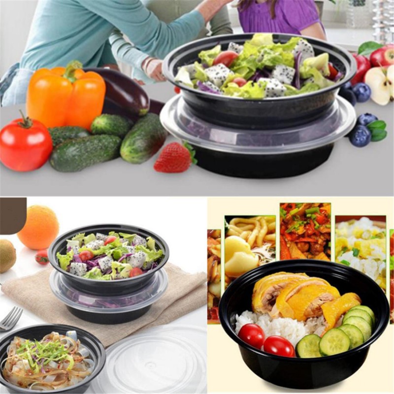 10 Pieces Lot 1 Compartment 32 OZ Round Bento Lunch Box Microwavable Disposable Food Container