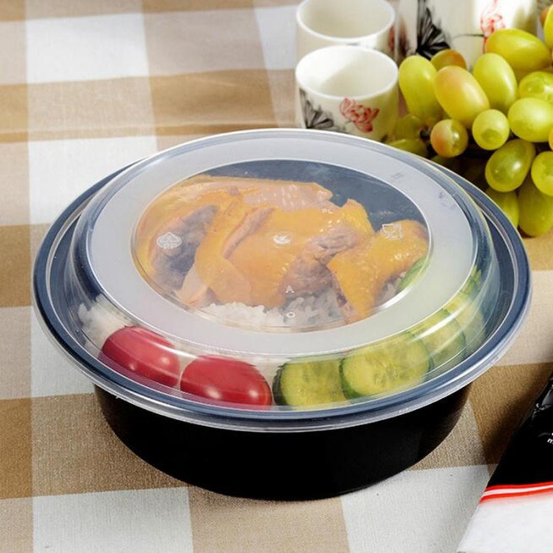 10 Pieces Lot 1 Compartment 32 OZ Round Bento Lunch Box Microwavable Disposable Food Container