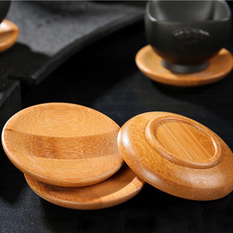 2pcs Natural Bamboo Tea Cup Holder Saucer Kungfu Tea Aaccessaries