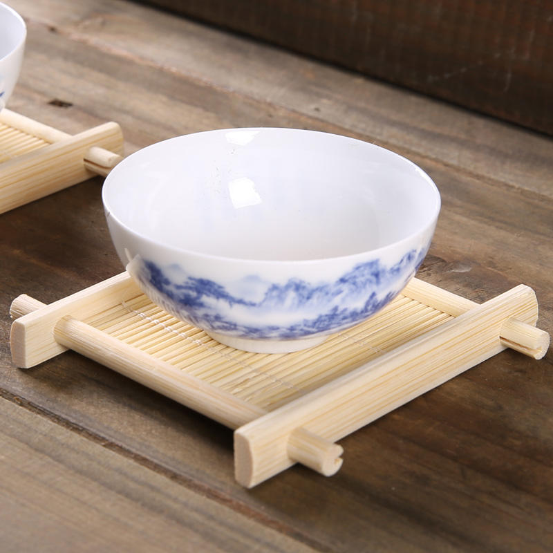 4pcs Bamboo Tea Cup Mat Coaster Kungfu Tea Scald Proof Cup Mat Coaster