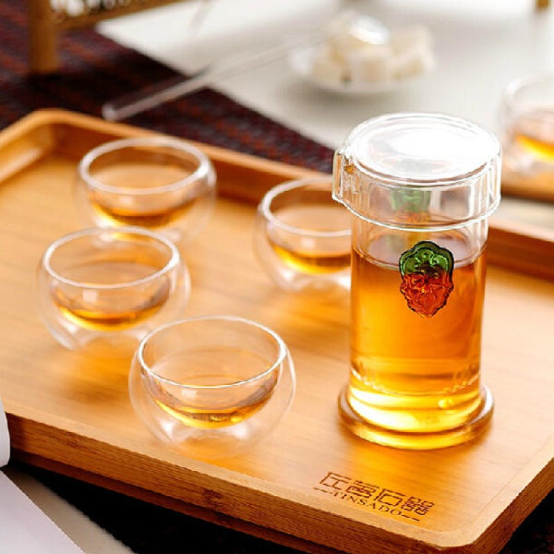 5Pcs 35ml Transparent Heat Resistant Double Wall Glass Mini Kung Fu Tea Cup