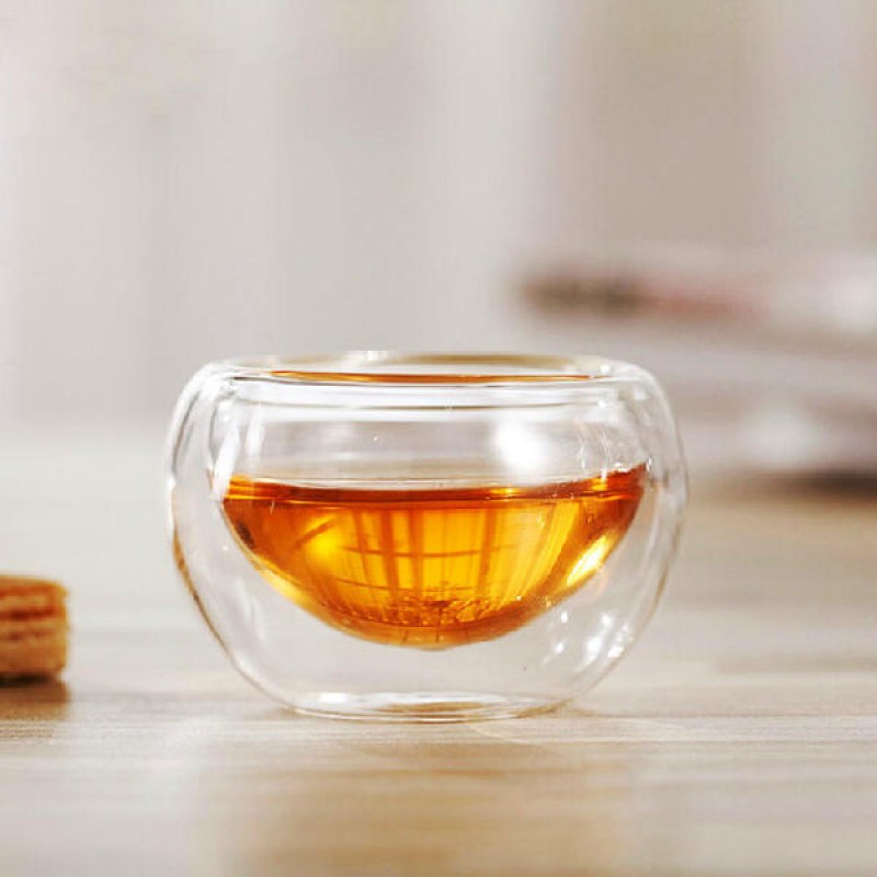 5Pcs 35ml Transparent Heat Resistant Double Wall Glass Mini Kung Fu Tea Cup