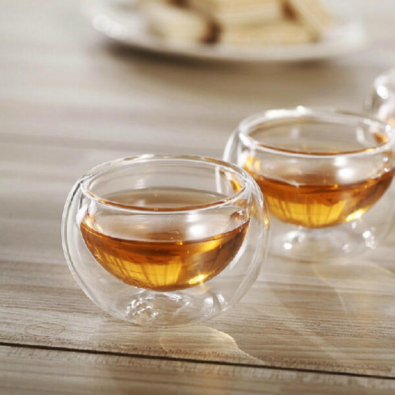 5Pcs 35ml Transparent Heat Resistant Double Wall Glass Mini Kung Fu Tea Cup