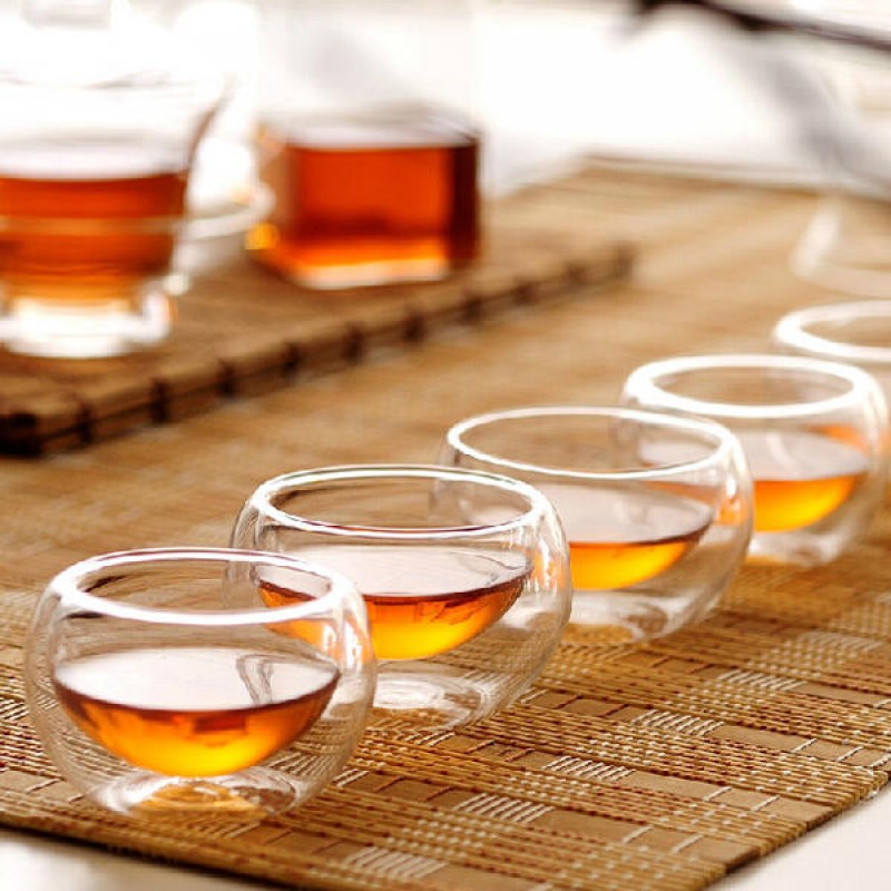 5Pcs 35ml Transparent Heat Resistant Double Wall Glass Mini Kung Fu Tea Cup