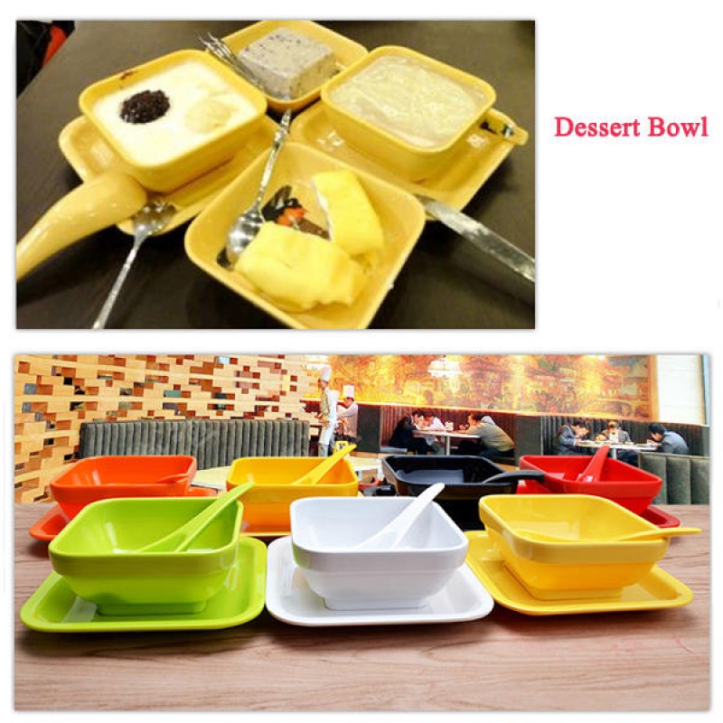 Colorful Melamine Tableware Solid Dessert Dish Dessert Bowl Spoon Suit