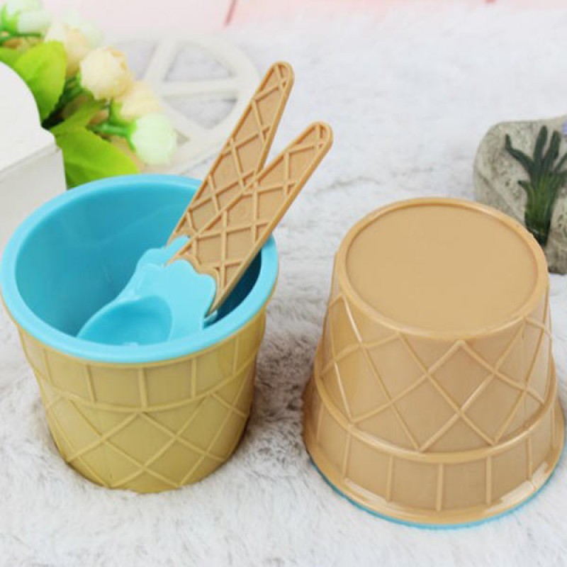 Plastic Children Ice Cream Waffle Cone Bowls Spoons Cups Set Creative Bar Tools Freezer Accessories