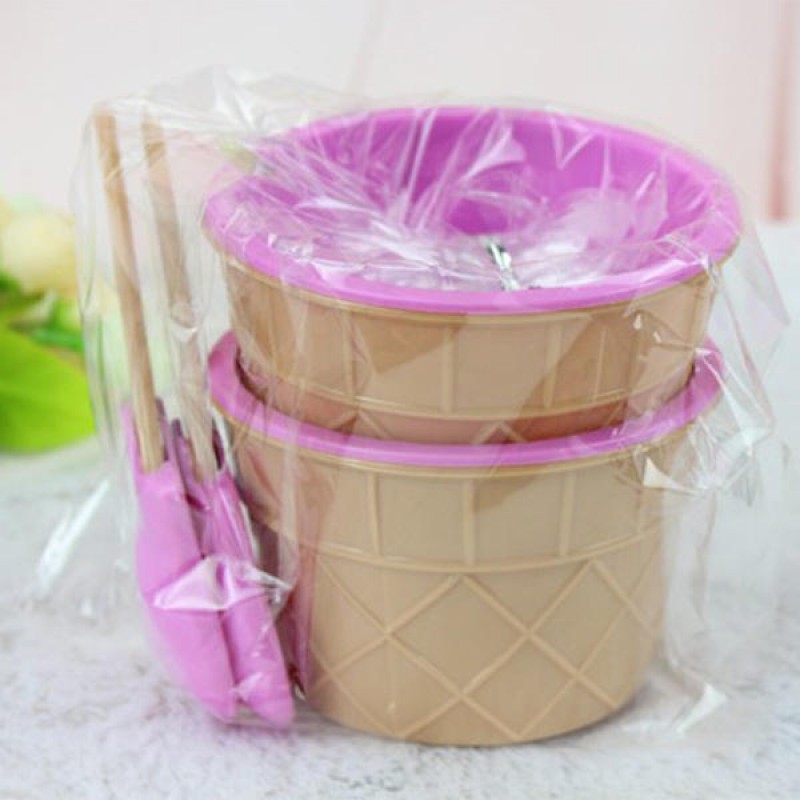 Plastic Children Ice Cream Waffle Cone Bowls Spoons Cups Set Creative Bar Tools Freezer Accessories