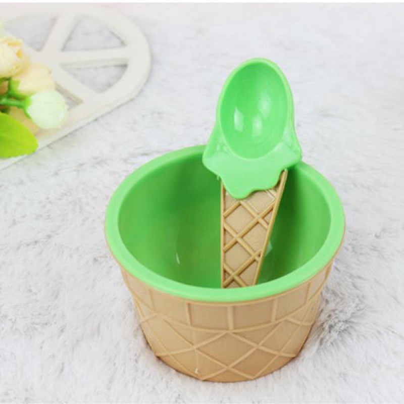 Plastic Children Ice Cream Waffle Cone Bowls Spoons Cups Set Creative Bar Tools Freezer Accessories