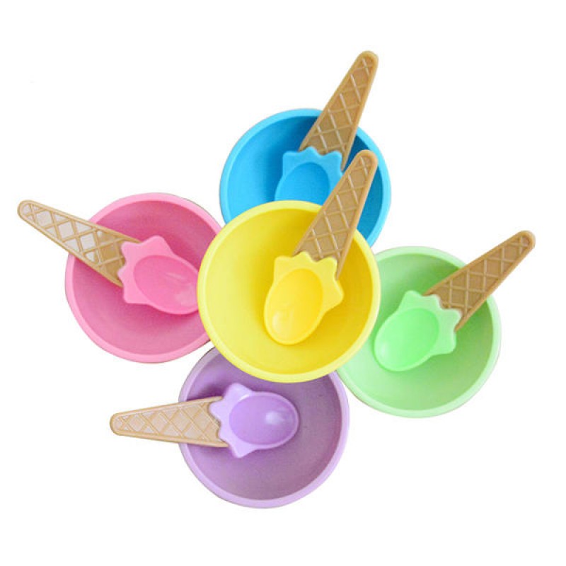 Plastic Children Ice Cream Waffle Cone Bowls Spoons Cups Set Creative Bar Tools Freezer Accessories