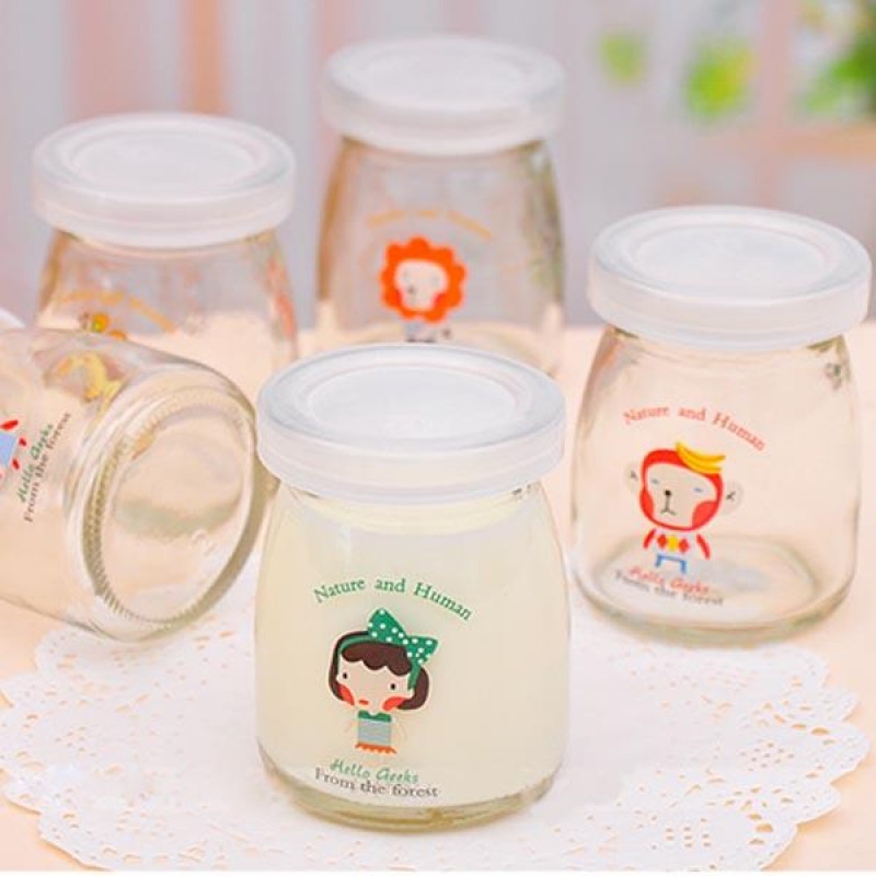 100ML Cartoon Glass Pudding Yogurt Bottle High Temperature Resistant