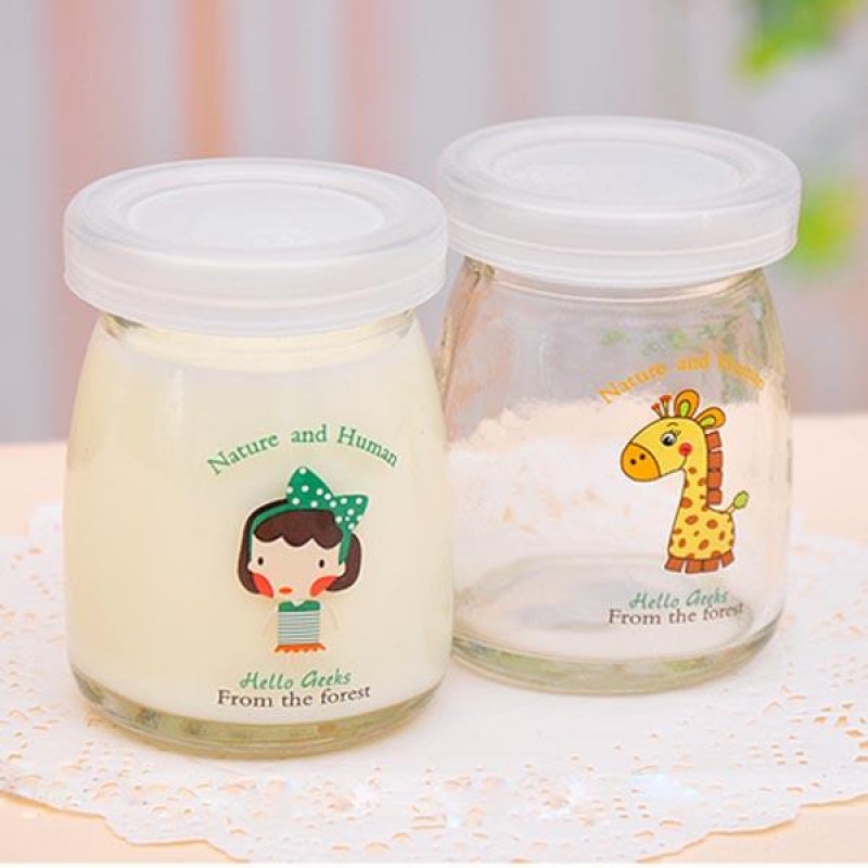 100ML Cartoon Glass Pudding Yogurt Bottle High Temperature Resistant