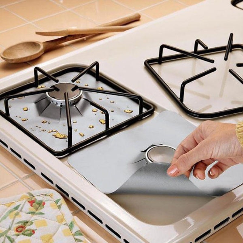 RP11 4Pcs Reusable Silver Gas Range Protector Liner Non Stick Gas Hob Stove Top