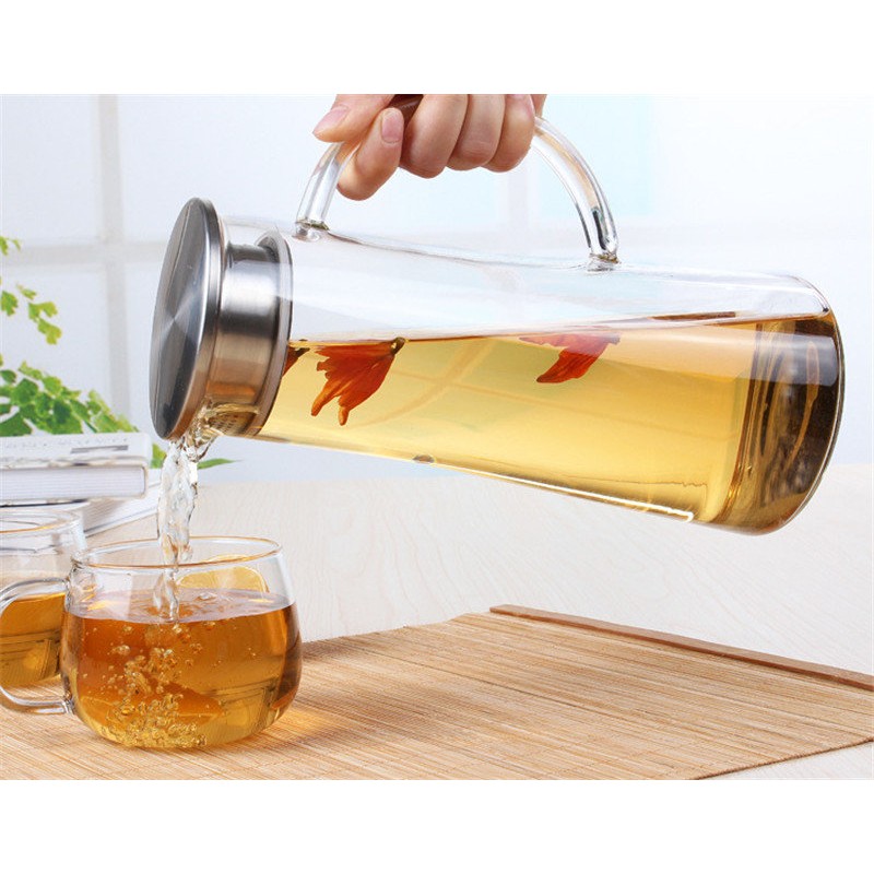 Glass Kettle Two-way Outlet Water Jug Heat Resistant Transparent Tea Pot Stainless Steel Strainer