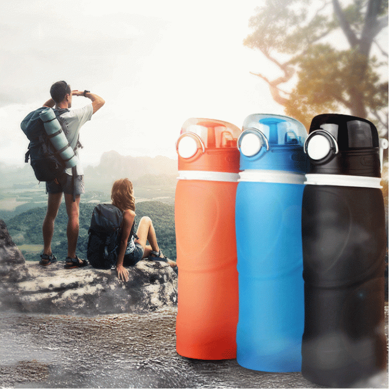 KC-RB042 750ml Collapsible Silicone Water Bottle Sport Camping Hiking Foldable BPA Free Cup