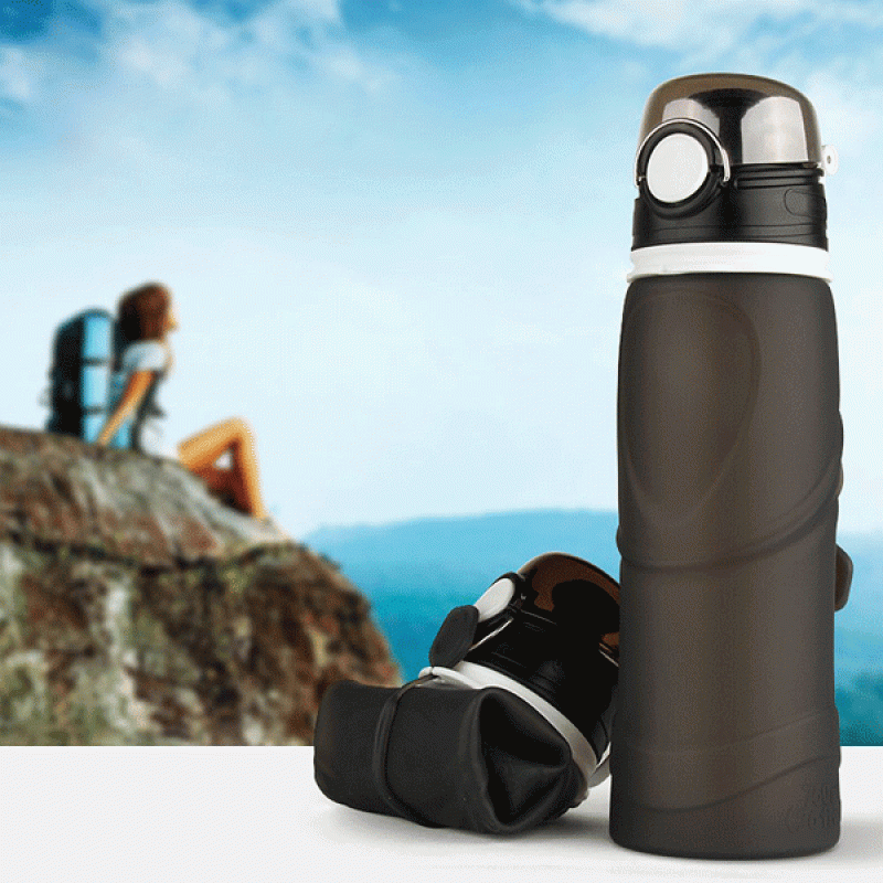 KC-RB042 750ml Collapsible Silicone Water Bottle Sport Camping Hiking Foldable BPA Free Cup