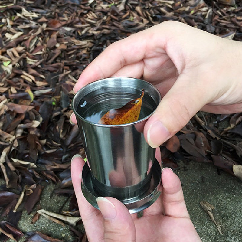 HN-POC25 Stainless Steel Portable Outdoor Travel Camping Folding Collapsible Metal Water Cup