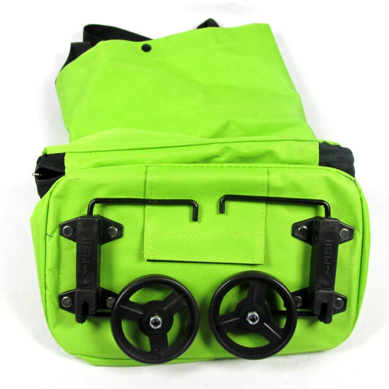 Green Protable Shopping Trolley Tote Bag Foldable Cart Rolling Grocery Wheels Kitchen Food Holder