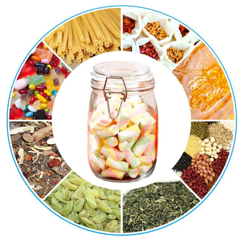 Round Glass Clear Jam Spices Sauce Food Storage Preserve Canisters Clip Top Jars