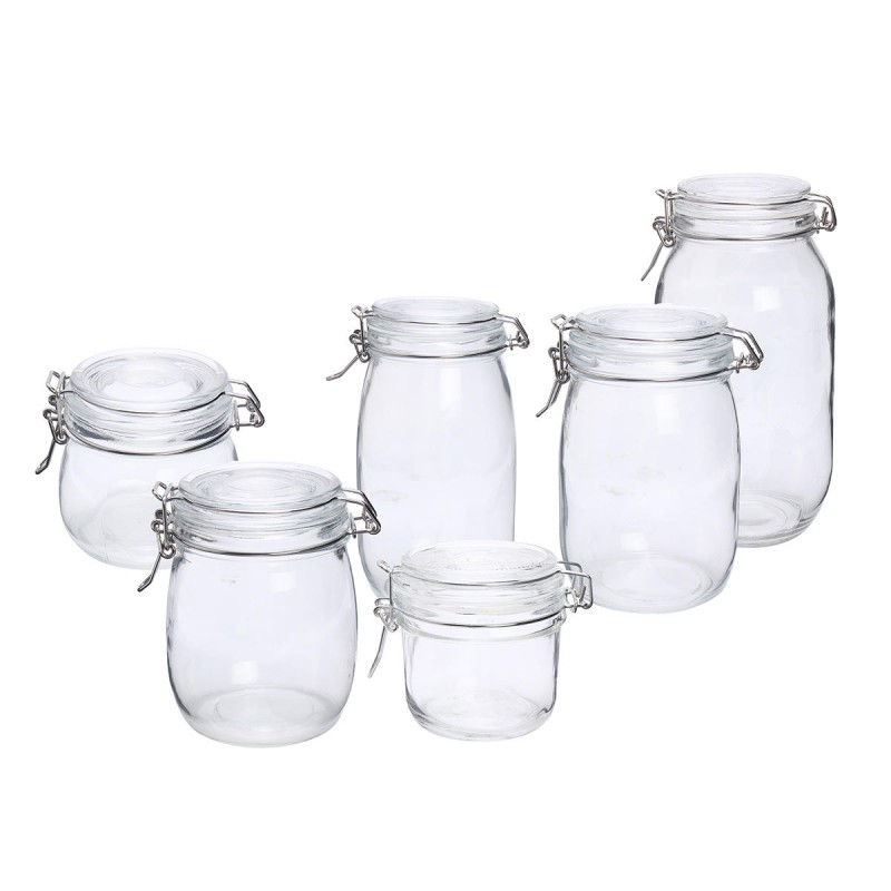 Round Glass Clear Jam Spices Sauce Food Storage Preserve Canisters Clip Top Jars