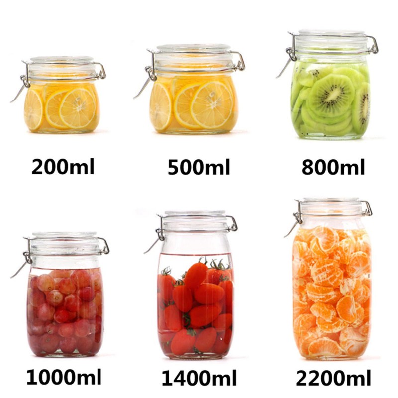 Round Glass Clear Jam Spices Sauce Food Storage Preserve Canisters Clip Top Jars