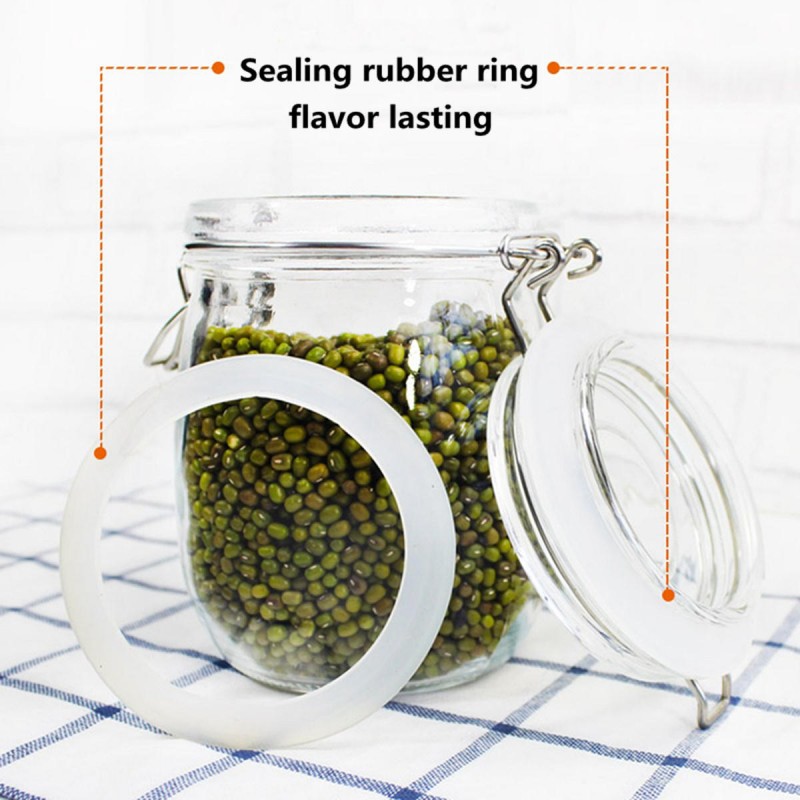 Round Glass Clear Jam Spices Sauce Food Storage Preserve Canisters Clip Top Jars