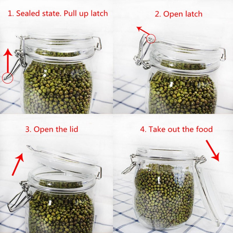 Round Glass Clear Jam Spices Sauce Food Storage Preserve Canisters Clip Top Jars