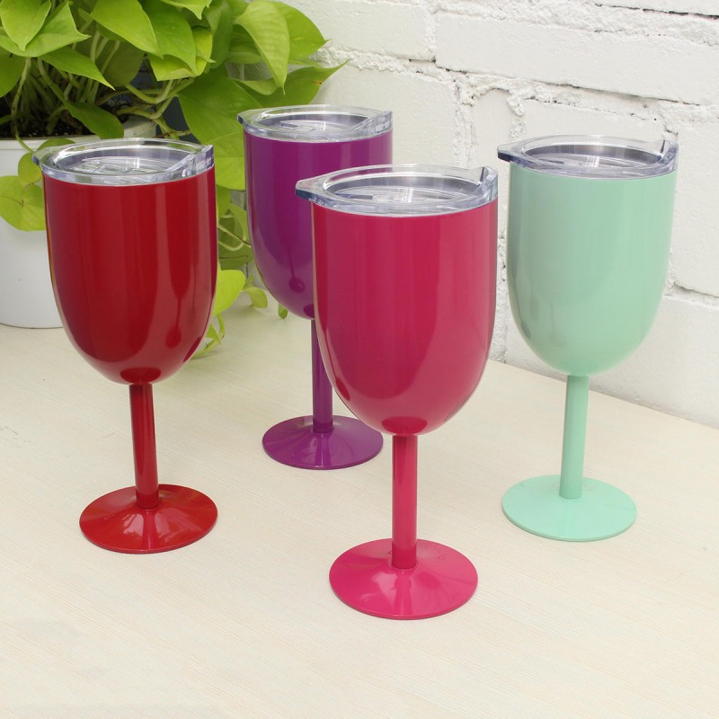 10oz Cocktail Tumbler Wine Cup Stainless Steel Metal Goblet Mug With Lid Party