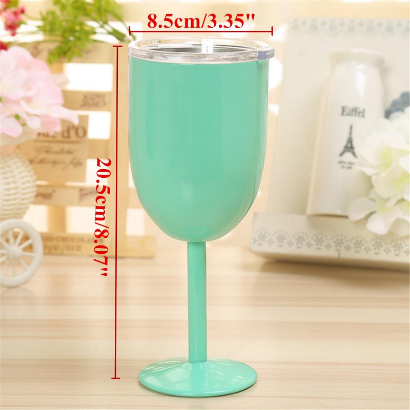 10oz Cocktail Tumbler Wine Cup Stainless Steel Metal Goblet Mug With Lid Party