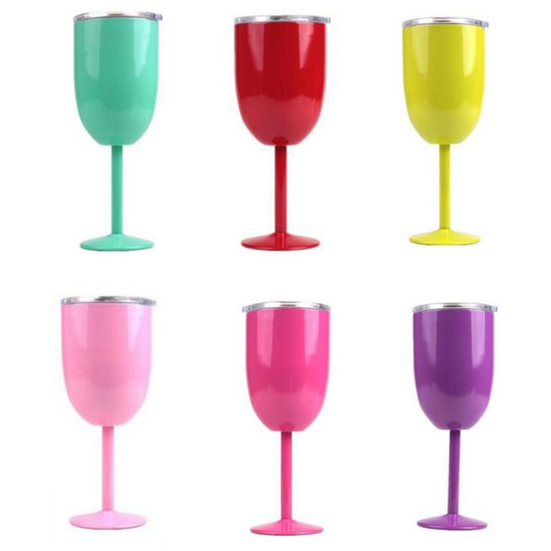 10oz Cocktail Tumbler Wine Cup Stainless Steel Metal Goblet Mug With Lid Party