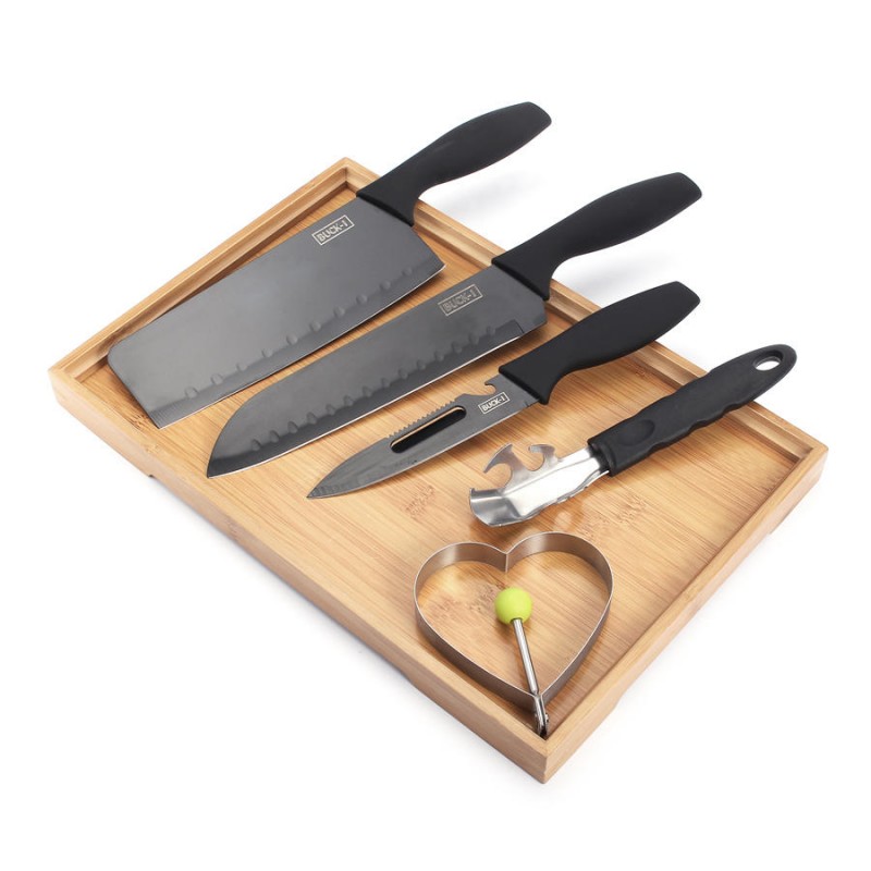 Molybdenum-vanadium Steel Multifunction Kitchen Knife Sets 5-Piece Kitchen Knife Set Slicer Knife Chef's Knife Multi-Knife Plate Bowl Dish Pot Clamp Holder Stainless Steel Egg Form Heart Shape with Ha