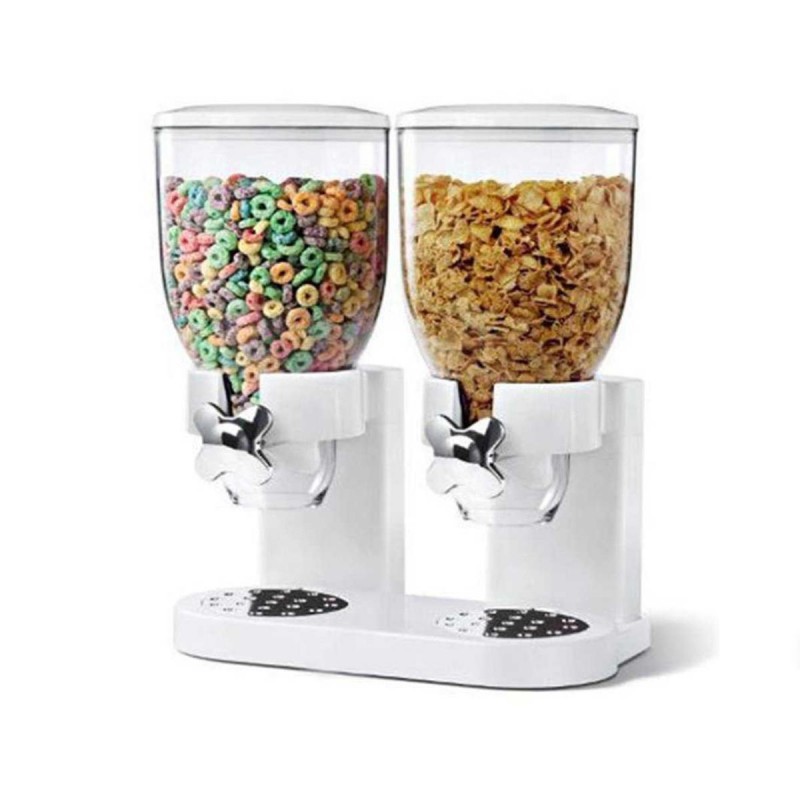 Double Cereal Dry Food Dispenser Kitchen Storage Container Kitchen Dry Provisions Dispense Machine