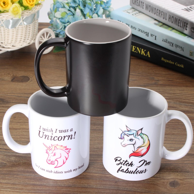 Funny Unicorn Heat Color Changing Ceramic Mug Coffee Milk Tea Cup Home Christmas Gift