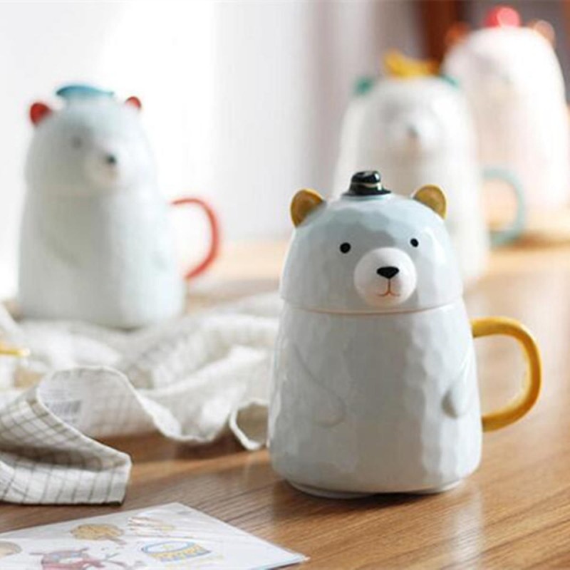 Bear Ceramic Mug 400ml Coffee Cup Porcelain With Lid Milk Coffee Mug Tea Cup Home Office Cup