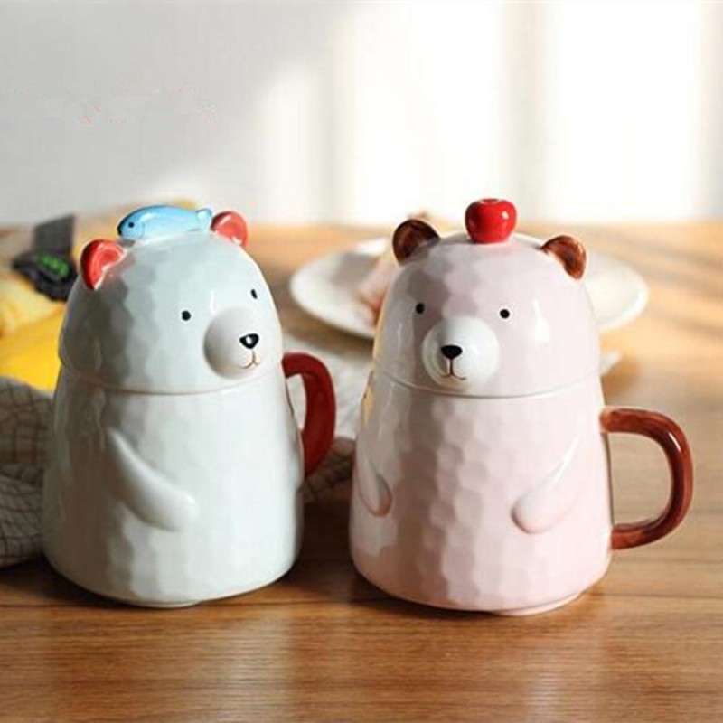 Bear Ceramic Mug 400ml Coffee Cup Porcelain With Lid Milk Coffee Mug Tea Cup Home Office Cup