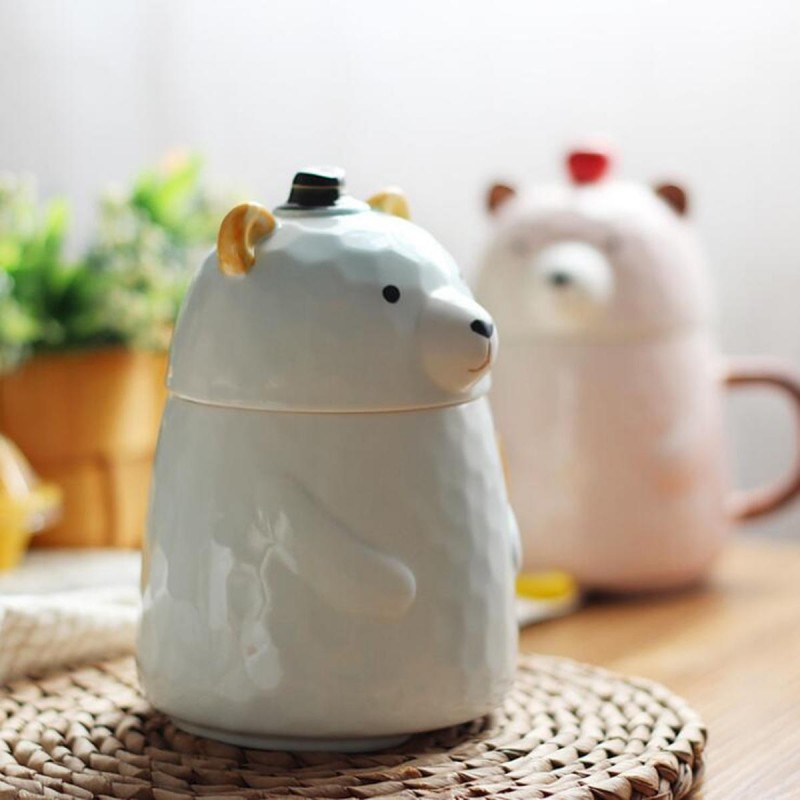 Bear Ceramic Mug 400ml Coffee Cup Porcelain With Lid Milk Coffee Mug Tea Cup Home Office Cup