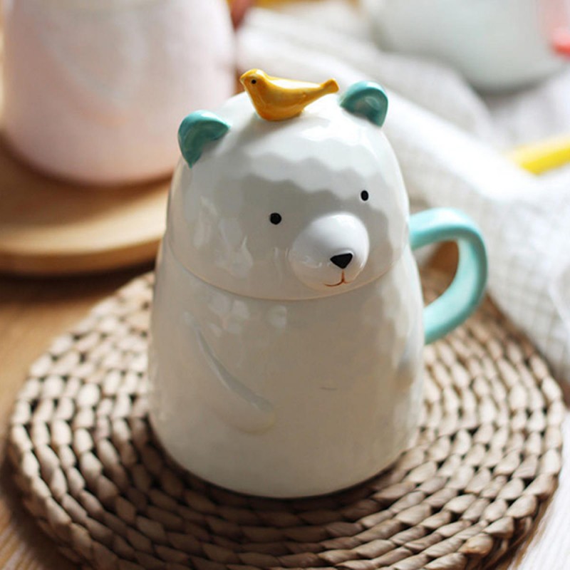 Bear Ceramic Mug 400ml Coffee Cup Porcelain With Lid Milk Coffee Mug Tea Cup Home Office Cup