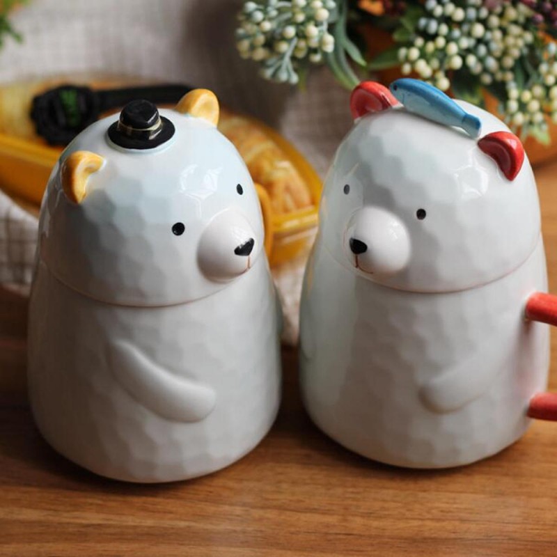 Bear Ceramic Mug 400ml Coffee Cup Porcelain With Lid Milk Coffee Mug Tea Cup Home Office Cup