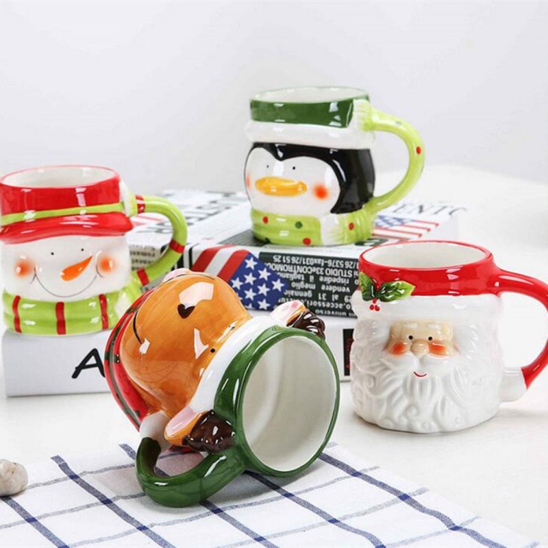 3D Christmas Mug Ceramic Coffee Mugs Elk Santa Claus Penguin Snowman Gifts Mug