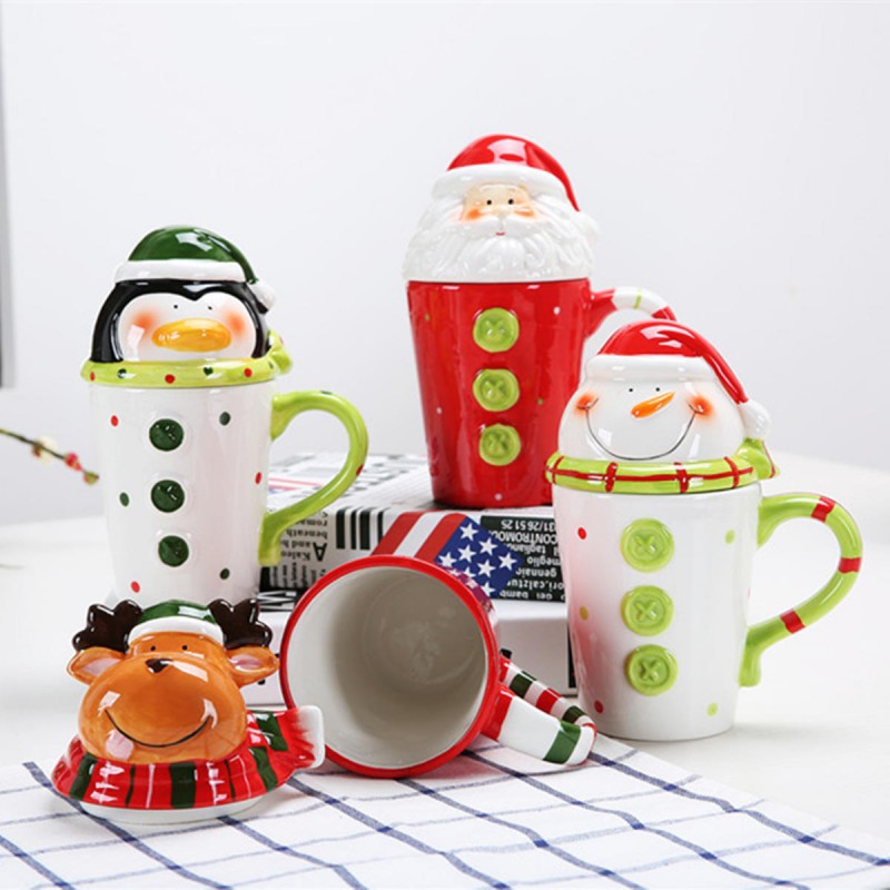 3D Christmas Mug Ceramic Coffee Mugs Elk Santa Claus Penguin Snowman Gifts Mug