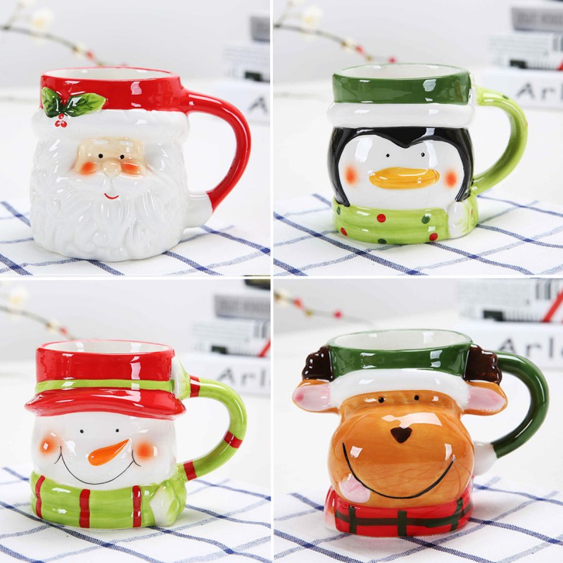 3D Christmas Mug Ceramic Coffee Mugs Elk Santa Claus Penguin Snowman Gifts Mug