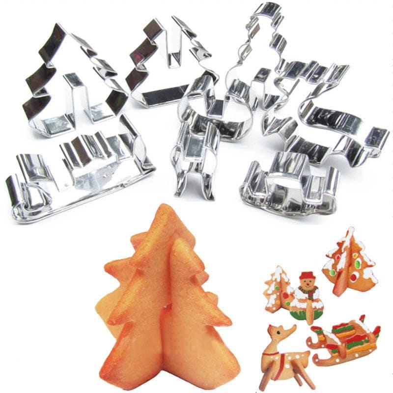 8PCS 3D Christmas Scenario Cookie Cutter Mold Set Stainless Steel Fondant Cake Mould