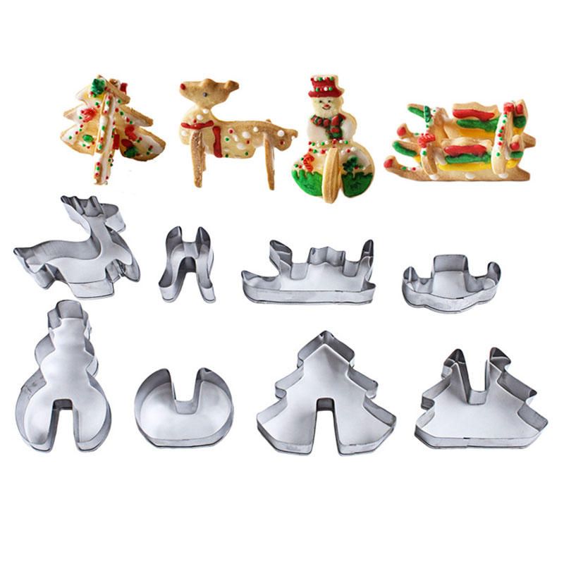 8PCS 3D Christmas Scenario Cookie Cutter Mold Set Stainless Steel Fondant Cake Mould