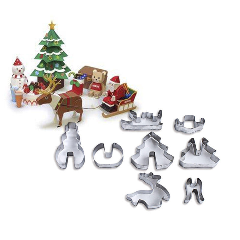 8PCS 3D Christmas Scenario Cookie Cutter Mold Set Stainless Steel Fondant Cake Mould