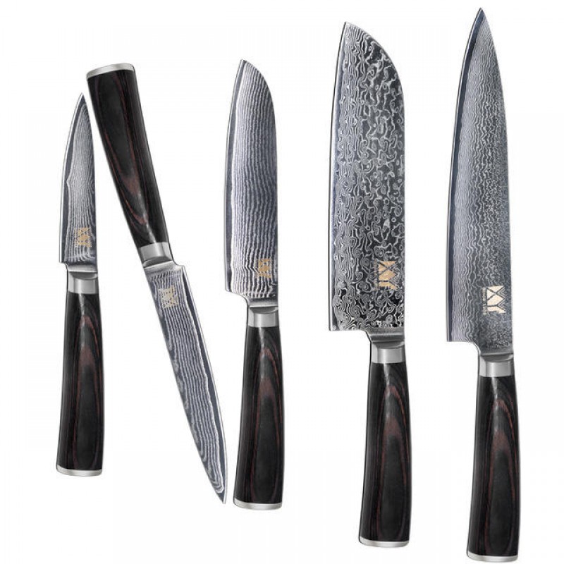 XYj Damascus Kitchen Knives 5 Pcs Set High Quality 67 Layers VG10 Japanese Steel Blade Wooden Handle Best Kitchen Knives