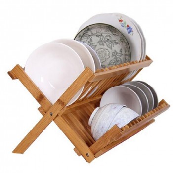 Foldable Bamboo Dish Drying Rack Plate Bowl Draine...