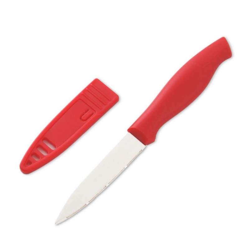 KF-12 Red Portable Stainless Steel with Blade Cover for Fruit Meat Easy Cutting Sharp Kitchen Knife