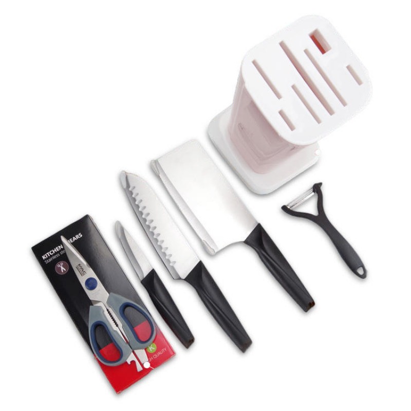 KF-4 6 Pieces Kitchen Multifunctional Stainless Steel Ergonomic Easy Cutting Knifes Peeler Slicer Knife Rest Knife Set