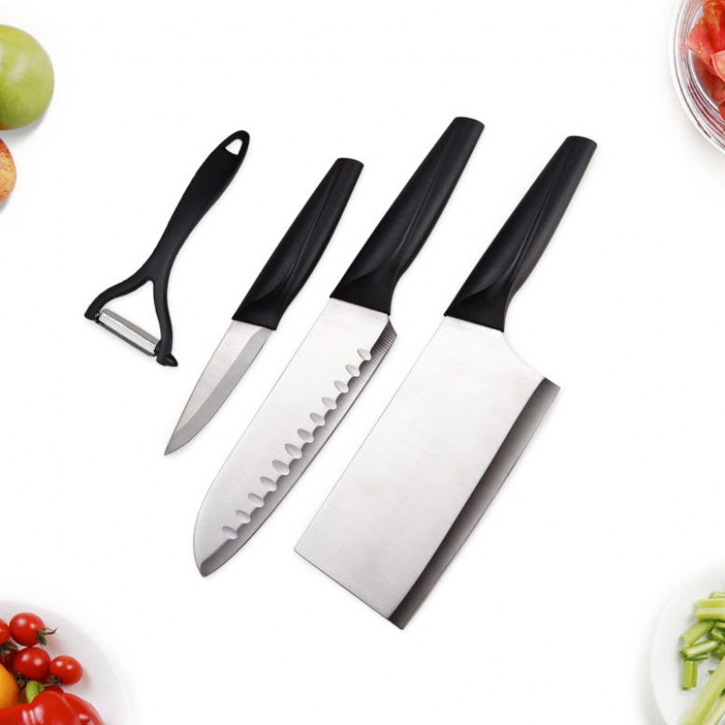 KF-4 6 Pieces Kitchen Multifunctional Stainless Steel Ergonomic Easy Cutting Knifes Peeler Slicer Knife Rest Knife Set