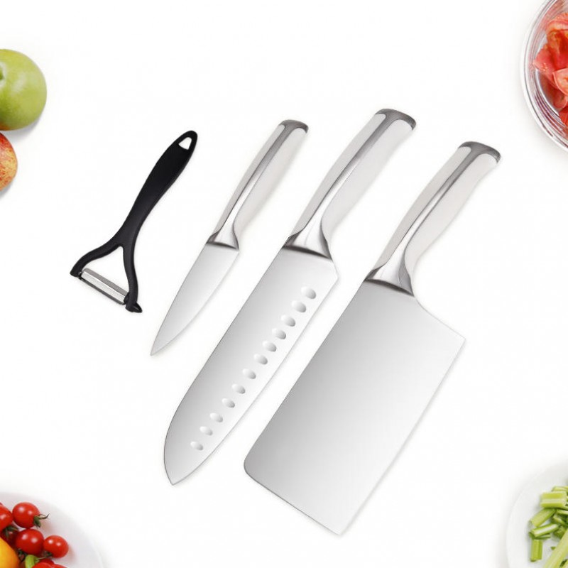 KF-8 6 Pieces Kitchen Multifunctional Stainless Steel Effort Saving Knife Scissor Peeler Slicer Knife Rest Knife Set